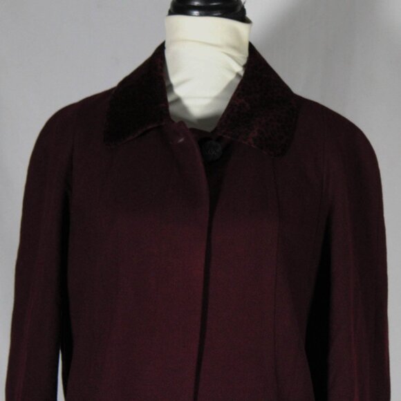 Vintage 1980s Noir Style Burgundy Wool Jacket with Leopard Print Trim - Picture 6 of 13